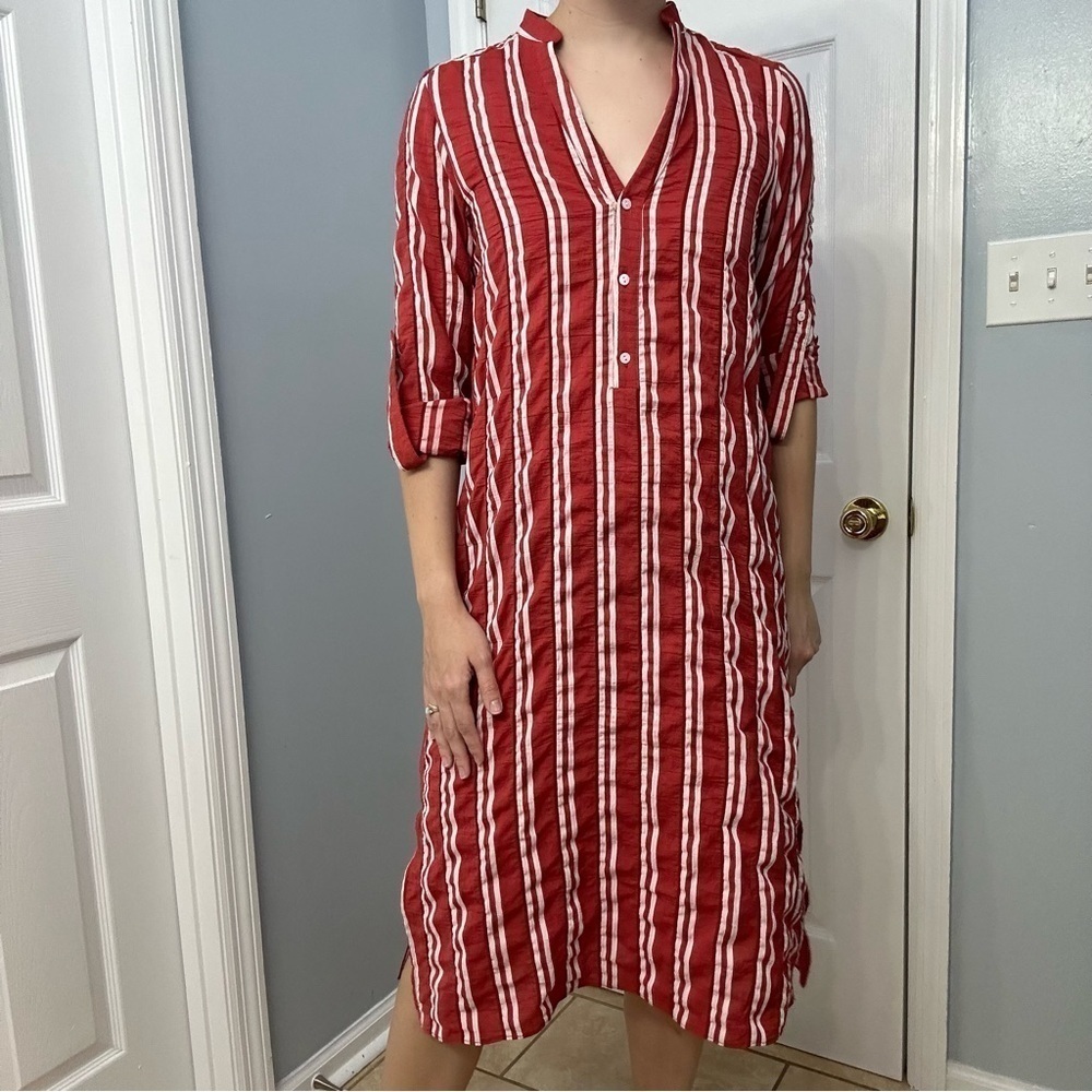 Zara Dress Midi Striped Red Beach Minimalist Casual Summer Size Extra Small